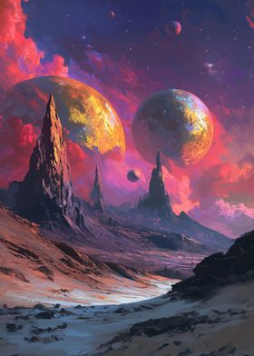 Alien Landscape with Planets