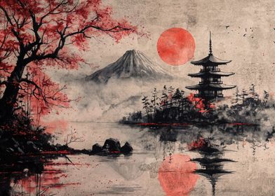 Japanese Pagoda Landscape