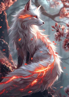 White Fox with Fire