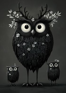 Black And White Owl Family