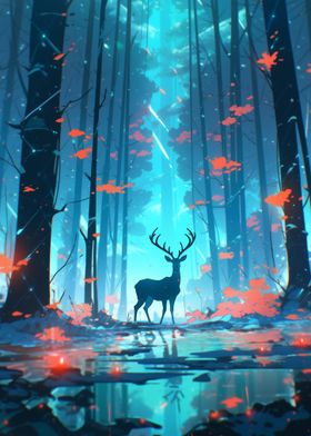 Deer in a Blue Forest