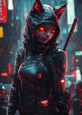 Cyberpunk Catgirl Warrior