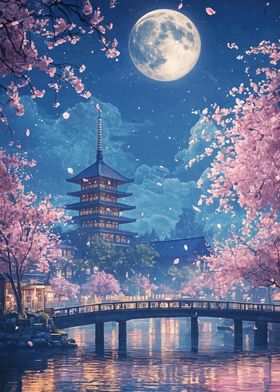 Japanese Pagoda Night Scene