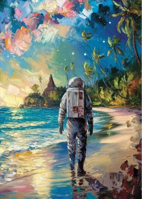 Astronaut on Tropical Beach