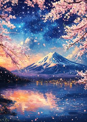 Mount Fuji Sakura Night