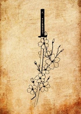 Samurai Sword with Cherry Blossoms