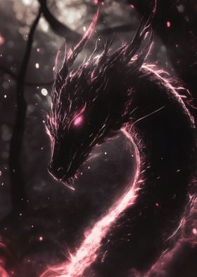 Dark Dragon Fantasy with Glowing Eyes