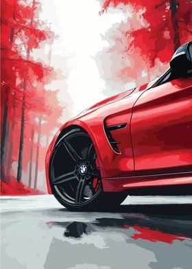 Red BMW in Forest