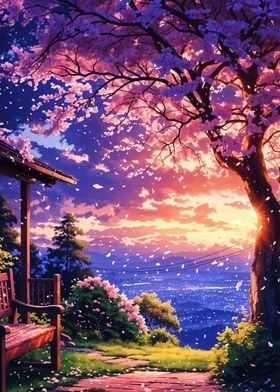 Cherry Blossom Sunset Landscape