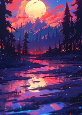 Forest Sunset Reflection