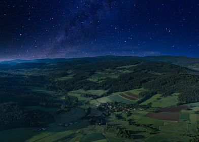 Night Sky Over Rural Landscape