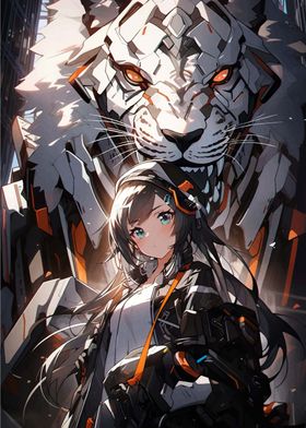 Cyberpunk Tiger Mech Girl