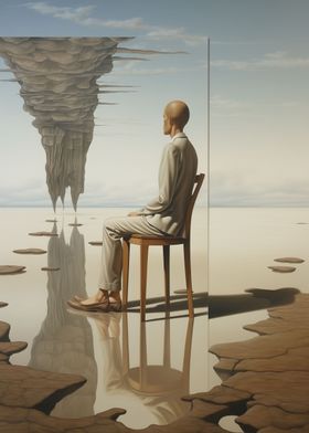 Surreal Man and Floating Rock