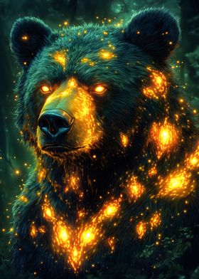 Fiery Bear in Forest