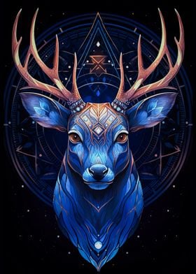 Blue Deer with Geometric