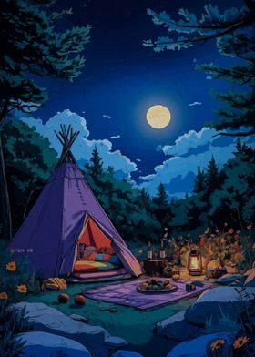 Campsite Under Full Moon