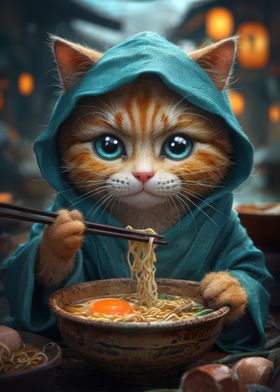 Cat Eating Ramen