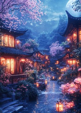 Nighttime Chinese Village