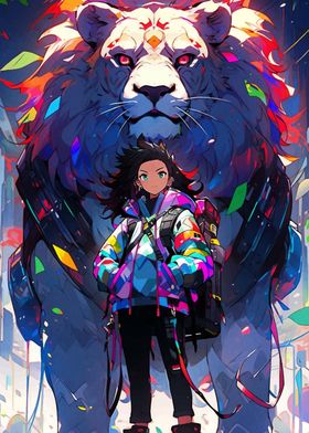 Anime Girl with Lion