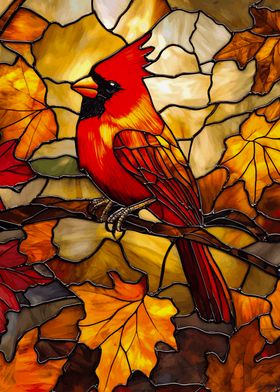 Cardinal in Autumn Leaves