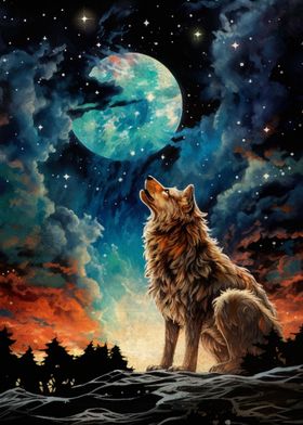 Wolf Howling Moon