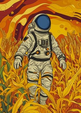 Astronaut Floating in Cornfield