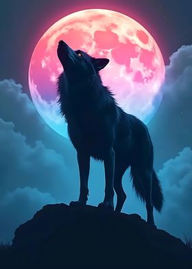 Wolf with lunar eclipse