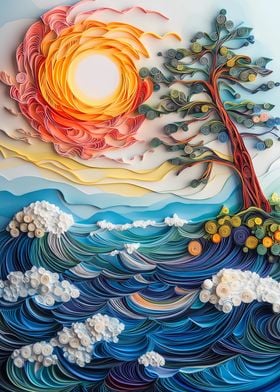 Paper Quilling Seascape Paper Cut Asian Art