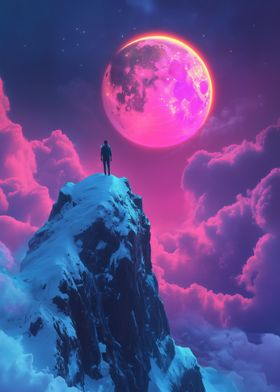 Fantasy Lone Figure on Mountaintop