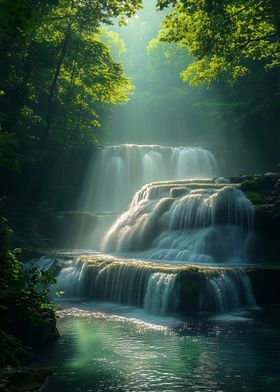 Waterfall in Forest Nature