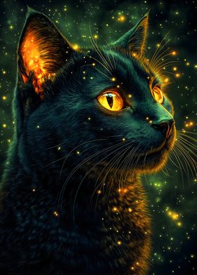 Black Cat with Glowing Fur