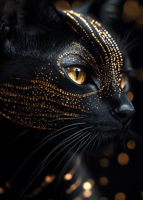 Black Cat with Golden Glitter