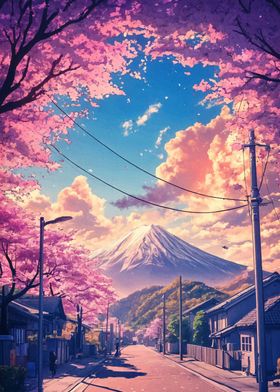 Cherry Blossom Street Japan Landscape