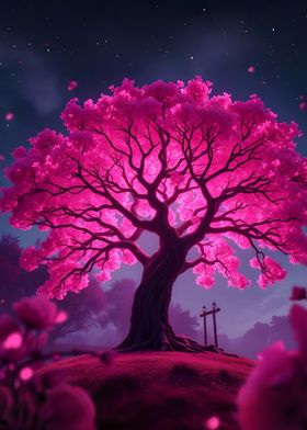 Pink Sakura Tree Night