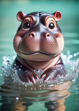 Cute Hippo in Water