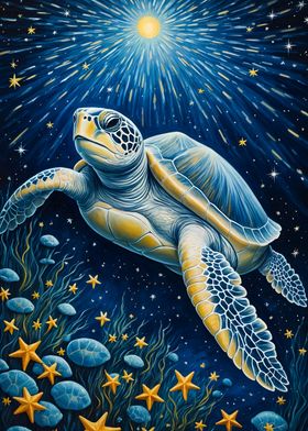 Sea Turtle in Starry Night