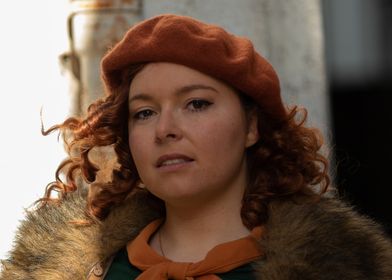 Woman in Beret and Fur Collar