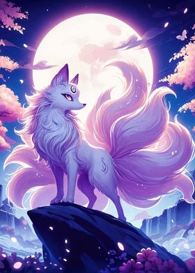 Nine Tailed Fox Under Moonlight