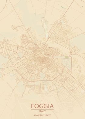 Foggia Italy Vintage Style City Map