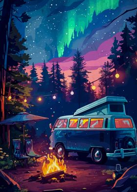 Campsite Under Aurora Borealis