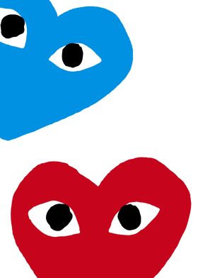 Red and Blue Hearts with Eyes