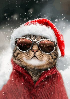 Cool Cat in Santa Hat