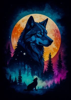 Wolf Under Full Moon