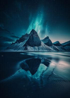 Mountain Reflection Under Aurora Borealis