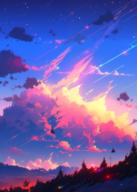 Pink and Blue Sky with Shooting Stars