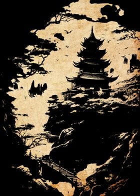 Japanese Pagoda Silhouette