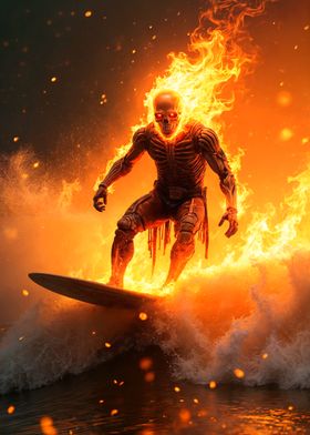 Flaming Skull Surfer