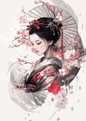 Geisha with Cherry Blossoms