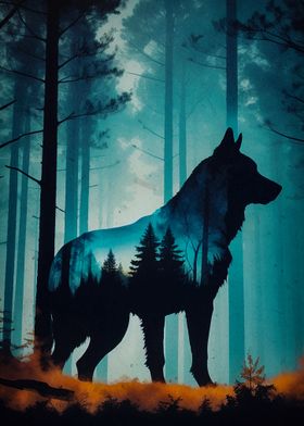 Wolf Silhouette in Forest