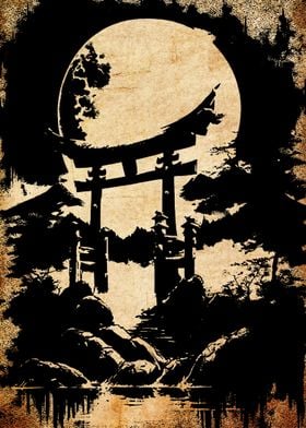 Japanese Gate and Moon